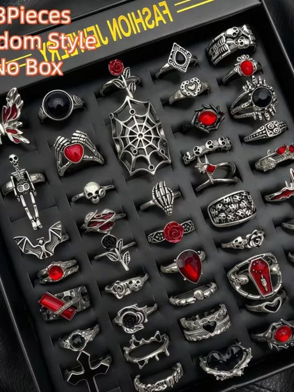 23pcs Unisex Vintage Punk Goth Horror Halloween Skull and Spiderweb Ring Set